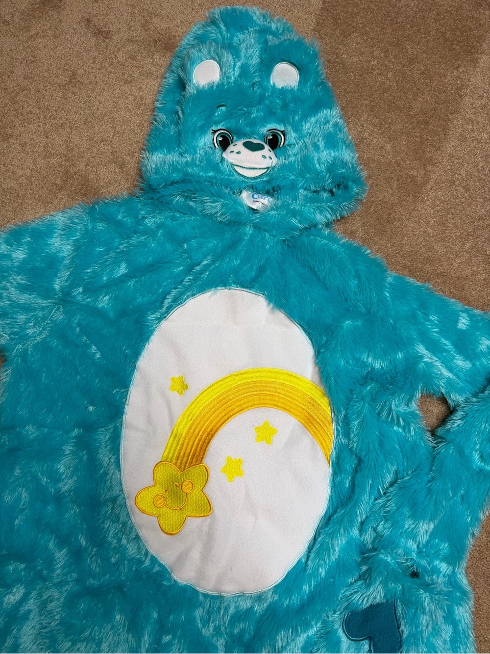 Care Bears Teal Plush One-Piece Footie with Rainbow Belly Patch - Picture 3 of 8